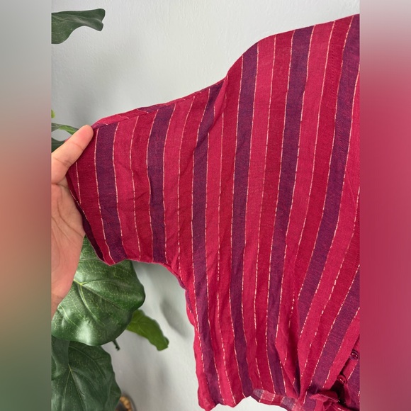 Rails Thea Rouge Stripe Red Metallic Tie Front Crop Top XS - Picture 6 of 11